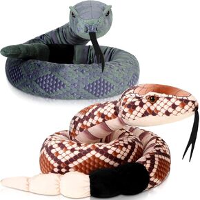 Moneer 2 Pcs Snake Stuffed Animal 54 Inch Long Stuffed Animal Plush Snake Rattlesnake Plush Toy Giant Snake Fake Stuffed Snake for Christmas