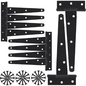8Pack 10 Inch Heavy Duty T Hinges T-Strap Shed Door Hinges Gate Hinge Fence Door Hinge Black Tee Hinge Wrought Hardware for Wooden Fences,Barn Door