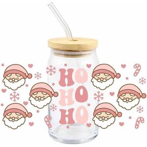 Pink Cute Christmas Style UV DTF Cup Wrap Transfer Stickers, Cute Candy Cane Decorative Sticker, Christmas Cane Candy Transfer Waterproof Sticker Rub on Transfers for Cups DIY Craft Iron-on Transfers