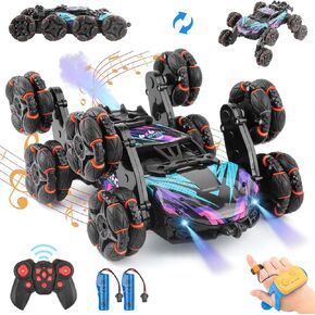 Remote Control Car 8WD Stunt RC Car, Gesture Sensing RC Cars Two Remote Controls RC Drift Car with Spray & Light, 8 Wheels Climbing Stunt Car Toys Christmas Birthday Gifts for Kids