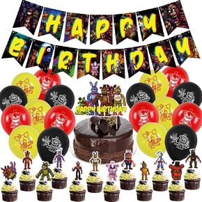 Freddy's Birthday Party Decorations, 5 Nights Decorations include Banner,Cake Toppers, Balloons for Kids Baby Shower Birthday Party Supplies (Purple)