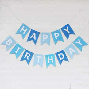 Happy Birthday Banner With Shiny Gold Letters, Swallowtail Design Hanging Signs Party Decorations (Tri-Color Blue)