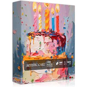 Birthday Cake Puzzles for Adults 1000 Pieces, Cake Art Puzzles for Adults Painting Puzzle, Colorful Happy Birthday Puzzle Food Challenging Jigsaw Puzzles