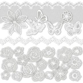 Vintage White Flower Decorative Paper Scrapbooking Paper Pack Aesthetic Paper with Lace Ribbon Embroidered Applique of Butterfly Flower Leaf for Junk Journal Diary Planner Art Supplies Kit (Purity)