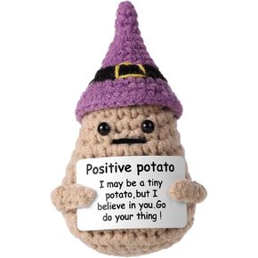 TOYMIS Positive Potato, Potato Knitted Doll Funny Knitted Potato Crochet Potato Toy Holding Card with Knitted Witch Hat Decoration Party