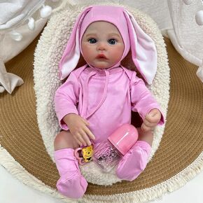 Realistic Reborn Baby Doll, 19 Inch Soft Body, Lifelike and Adorable Newborn Doll for Girls with Posable Vinyl Body and Feeding Set, Box for Kids Age 3+,Pink