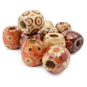 200 Patterned Wood Barrel Drum Beads Mixed Patterns 17mm x 16mm with 7.4mm Large Hole