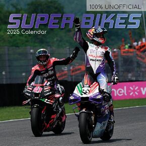 2025 Square Wall Calendar - Super Bikes 12 x 12 Inch Monthly View, 16-Month, Transport Theme, Includes 180 Reminder Stickers