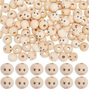 GORGECRAFT 240Pcs Smile Face Wood Beads 12mm Natural Wooden Beads with Smiling Faces Printed Round Wood Spacer Loose Beads Doll Head Beads with 2.9mm Hole Wooden Ball for DIY Craft Christmas Decor