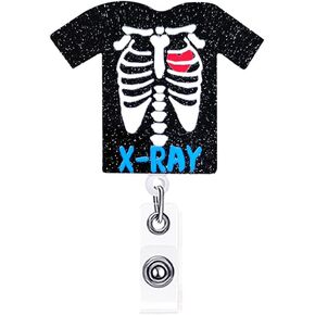 Funny X-ray Badge Reel Holder Radiology Skeleton Nurse Medical Nursing Acrylic Badge Reels Retractable for Nurses Glitter Cute Badge Clip RN CNA LPN LVN ID Card Tag Accessories Assistant Gift