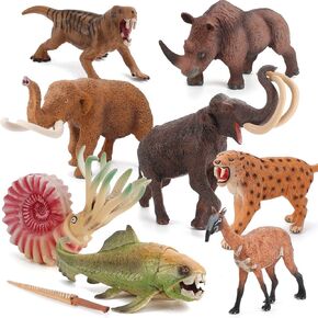 Fantarea 9 PCS Prehistoric Animal Model Figures Ancient Smilodon Mammoth Figurines Party Favors Supplies Cake Toppers Decoration Collection Set Toys for 5 6 7 8 Years Old Boys Girls Kid Toddlers