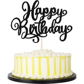 PALASASA Happy Birthday Cake Topper,Glitter Happy Birthday Cake Decorations,Anniversary/Boy Girl Birthday Party Decoration Supplies (black)