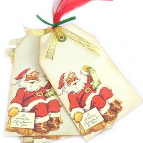 Vintage A Happy Christmas To You Santa Gift Tags by Adore By Nat - Winter Holiday Journal Planner Tags - Set of 8