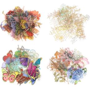 120 قطعة من ملصقات ثلاثية الأبعاد من رقائق الذهب الخيالية، 4 ملصقات شفافة من PET، عتيقة على شكل فراشة، ملصقات حروف على شكل زهرة زينة لسجلات القصاصات والمجلات غير المرغوب فيها والإكسسوارات اليومية in Kuwait