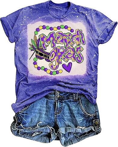 YZMI Mardi Gras Shirt Womens Carnival Tshirts New Orleans Parade Custume Tops in Kuwait