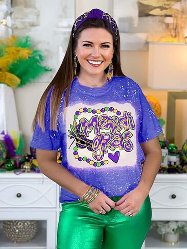 YZMI Mardi Gras Shirt Womens Carnival Tshirts New Orleans Parade Custume Tops in Kuwait