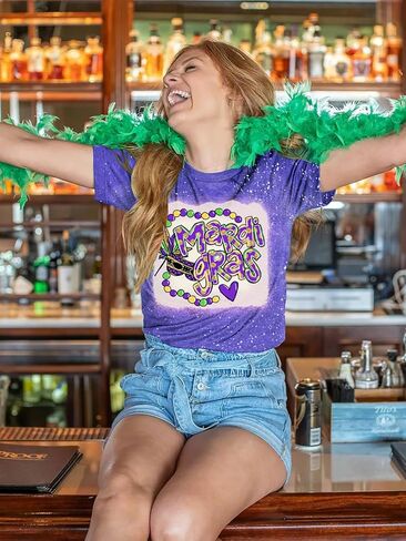 YZMI Mardi Gras Shirt Womens Carnival Tshirts New Orleans Parade Custume Tops in Kuwait