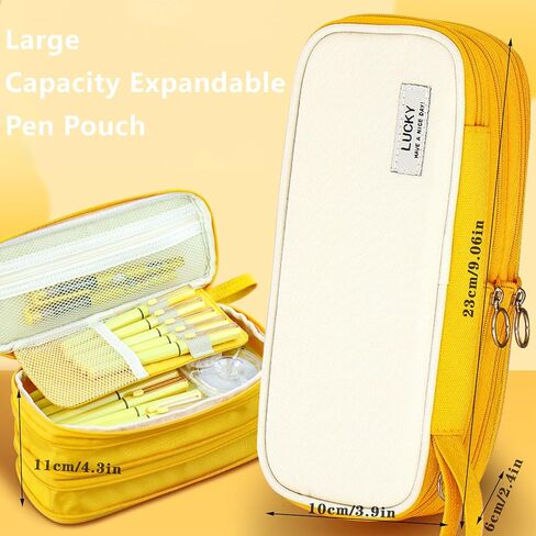 Large Capacity Student Pencil Case Set with Calculator, 12 Color Highlighters, 5 Black Gel Pens, 10 Refills - Durable Canvas with Double Zipper, Multicolor Options (Water Blue) in Saudi Arabia