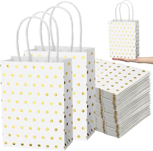24 Pcs Small Size Gold Dot Gifts Bags Mini Gift Bag Small Gift Bags with Handles Paper Gift Wrap Bags for Nurse Christmas Halloween Teacher Party Favors Wedding Party (5.9 x 4.3 x 2.4 Inch,white) in Saudi Arabia
