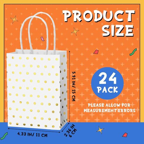24 Pcs Small Size Gold Dot Gifts Bags Mini Gift Bag Small Gift Bags with Handles Paper Gift Wrap Bags for Nurse Christmas Halloween Teacher Party Favors Wedding Party (5.9 x 4.3 x 2.4 Inch,white) in Saudi Arabia