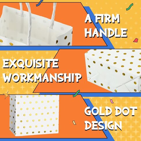 24 Pcs Small Size Gold Dot Gifts Bags Mini Gift Bag Small Gift Bags with Handles Paper Gift Wrap Bags for Nurse Christmas Halloween Teacher Party Favors Wedding Party (5.9 x 4.3 x 2.4 Inch,white) in Saudi Arabia