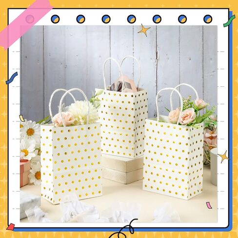 24 Pcs Small Size Gold Dot Gifts Bags Mini Gift Bag Small Gift Bags with Handles Paper Gift Wrap Bags for Nurse Christmas Halloween Teacher Party Favors Wedding Party (5.9 x 4.3 x 2.4 Inch,white) in Saudi Arabia