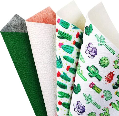 David accessories 6 Pcs 7.7"x12.9" (20 cm x 33 cm) Lychee Pattern Plant Cactus Printed Faux Leather Fabric Sheets Include 2 Kinds of Leather Fabric for DIY Bows Earrings Making Crafts (Cactus) in Saudi Arabia