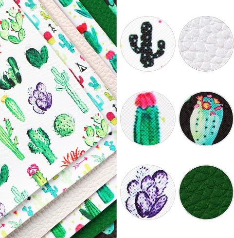 David accessories 6 Pcs 7.7"x12.9" (20 cm x 33 cm) Lychee Pattern Plant Cactus Printed Faux Leather Fabric Sheets Include 2 Kinds of Leather Fabric for DIY Bows Earrings Making Crafts (Cactus) in Saudi Arabia