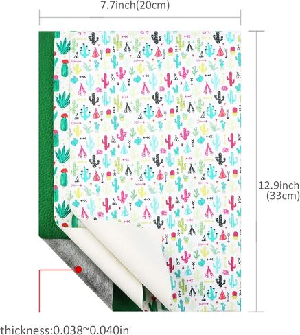 David accessories 6 Pcs 7.7"x12.9" (20 cm x 33 cm) Lychee Pattern Plant Cactus Printed Faux Leather Fabric Sheets Include 2 Kinds of Leather Fabric for DIY Bows Earrings Making Crafts (Cactus) in Saudi Arabia