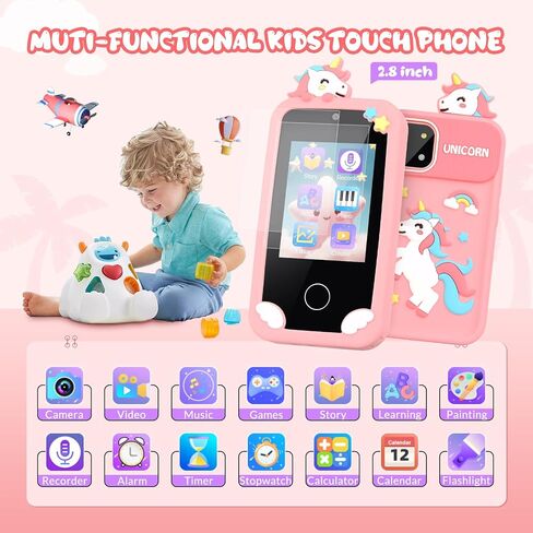 Mafiti Kids Smart Phone Toy for Girls,Kids Phone with 2.8" Touchscreen,Toddler Learning Play Toy Phone with Dual Lens,1000mAh Battery,Birthday Xmas Gift for 3-10 Year Old Girls,Unicorn Phone,Pink in Saudi Arabia