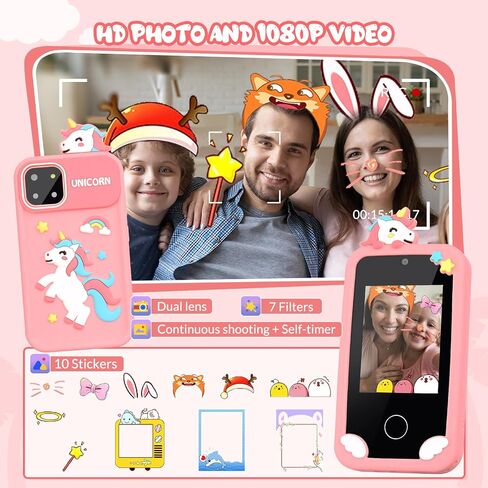 Mafiti Kids Smart Phone Toy for Girls,Kids Phone with 2.8" Touchscreen,Toddler Learning Play Toy Phone with Dual Lens,1000mAh Battery,Birthday Xmas Gift for 3-10 Year Old Girls,Unicorn Phone,Pink in Saudi Arabia