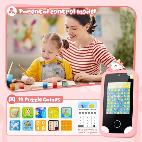 Mafiti Kids Smart Phone Toy for Girls,Kids Phone with 2.8" Touchscreen,Toddler Learning Play Toy Phone with Dual Lens,1000mAh Battery,Birthday Xmas Gift for 3-10 Year Old Girls,Unicorn Phone,Pink in Saudi Arabia