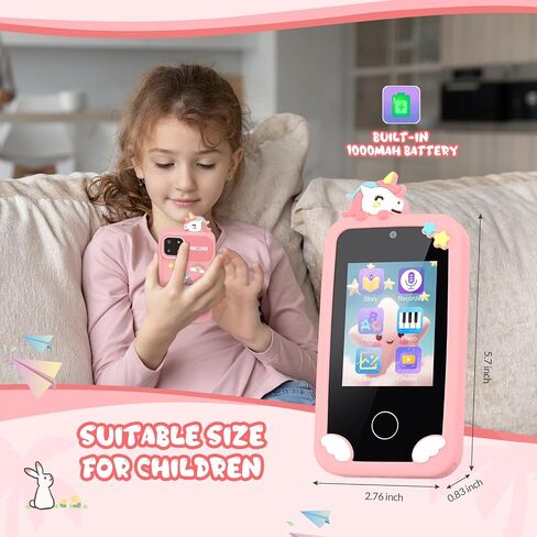 Mafiti Kids Smart Phone Toy for Girls,Kids Phone with 2.8" Touchscreen,Toddler Learning Play Toy Phone with Dual Lens,1000mAh Battery,Birthday Xmas Gift for 3-10 Year Old Girls,Unicorn Phone,Pink in Saudi Arabia