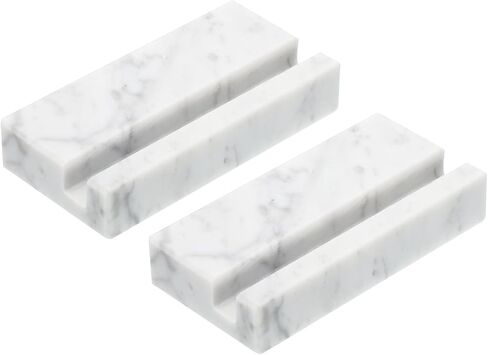PATIKIL Business Card Holder for Desk, 2 Pack Marble Business Card Holders Stone Card Stand Organizer Cards Display for Office Exhibition, White in Saudi Arabia