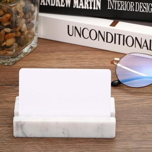 PATIKIL Business Card Holder for Desk, 2 Pack Marble Business Card Holders Stone Card Stand Organizer Cards Display for Office Exhibition, White in Saudi Arabia