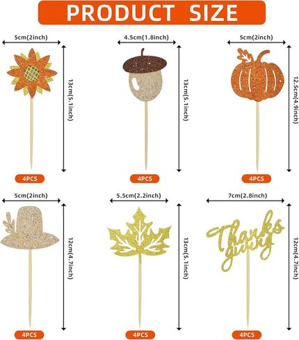 BEISHIDA 24 pcs Happy Thanksgiving Cupcake Topper Maple Leaf Leaves Pumpkins Give Thanks Cake Decoration for Fall Autumn Harvest Friends Autumn FestivalThanksgiving Party Supplies in Saudi Arabia