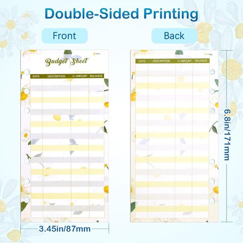 Toplive 60 Sheets A6 Budget Sheets, 6 Rings Binder Expense Sheets Money Tracker Budget Inserts for Cash Envelope Planner Wallet Budgeting Organizer, Flower in Saudi Arabia