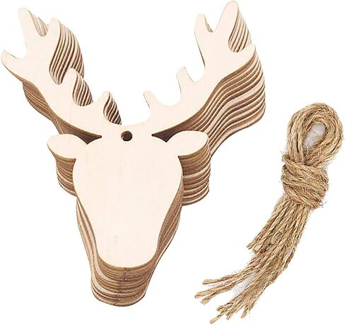 20 قطعة من خشب رأس الغزلان، قطع يدوية من الخشب، زخرفة قلادة رأس الرنة الخشبية مع حبال من القنب، علامات خشبية لعيد الهالوين، عيد الشكر، زينة معلقة لشجرة عيد الميلاد in Kuwait