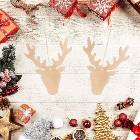 20 قطعة من خشب رأس الغزلان، قطع يدوية من الخشب، زخرفة قلادة رأس الرنة الخشبية مع حبال من القنب، علامات خشبية لعيد الهالوين، عيد الشكر، زينة معلقة لشجرة عيد الميلاد in Kuwait