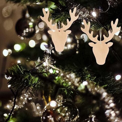 20 قطعة من خشب رأس الغزلان، قطع يدوية من الخشب، زخرفة قلادة رأس الرنة الخشبية مع حبال من القنب، علامات خشبية لعيد الهالوين، عيد الشكر، زينة معلقة لشجرة عيد الميلاد in Kuwait