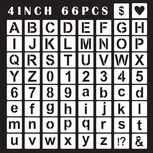 Alphabet Letter Stencils 2inch, 66 Pcs Reusable Plastic Letter Number Templates, Art Craft Stencils for Painting on Wood, Wall, Glass, Fabric, Rock, Canvas, Chalkboard, Signage, DIY Art Projects in Saudi Arabia