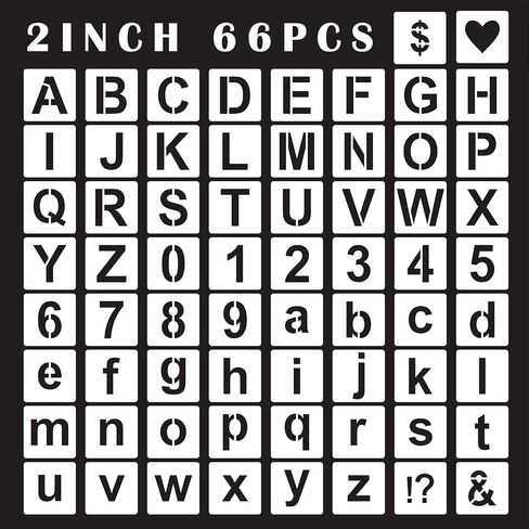 Alphabet Letter Stencils 2inch, 66 Pcs Reusable Plastic Letter Number Templates, Art Craft Stencils for Painting on Wood, Wall, Glass, Fabric, Rock, Canvas, Chalkboard, Signage, DIY Art Projects in Saudi Arabia