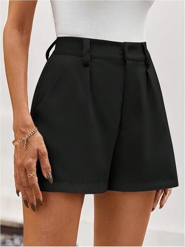 MakeMeChic Women's Elegant Plaid Shorts High Waisted Zipper Wide Leg Mini Dressy Work Office Casual Shorts in Kuwait