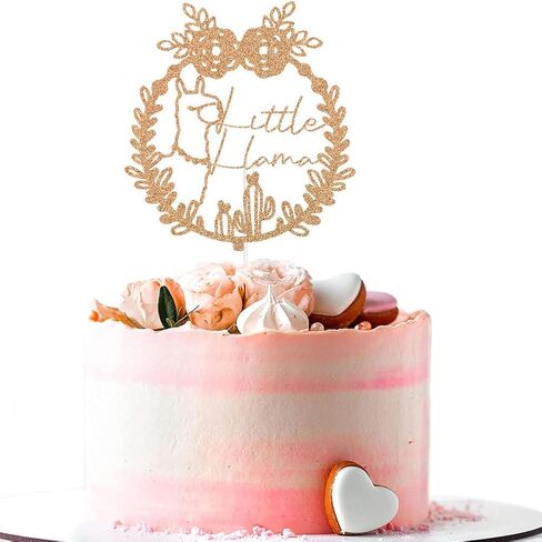 قطعة علوية للكعكة من اللاما الصغيرة، ديكورات حفلات أعياد ميلاد الأطفال بطابع المكسيكي فييستا، اختيار كعكة بطابع الألبكة والصبار لاستحمام الطفل باللون الذهبي الوردي in Kuwait