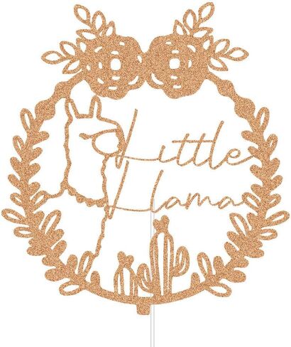 قطعة علوية للكعكة من اللاما الصغيرة، ديكورات حفلات أعياد ميلاد الأطفال بطابع المكسيكي فييستا، اختيار كعكة بطابع الألبكة والصبار لاستحمام الطفل باللون الذهبي الوردي in Kuwait
