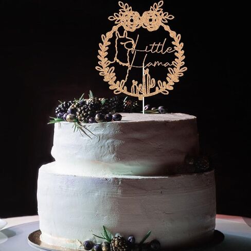 قطعة علوية للكعكة من اللاما الصغيرة، ديكورات حفلات أعياد ميلاد الأطفال بطابع المكسيكي فييستا، اختيار كعكة بطابع الألبكة والصبار لاستحمام الطفل باللون الذهبي الوردي in Kuwait