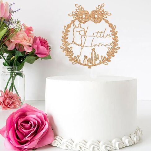 قطعة علوية للكعكة من اللاما الصغيرة، ديكورات حفلات أعياد ميلاد الأطفال بطابع المكسيكي فييستا، اختيار كعكة بطابع الألبكة والصبار لاستحمام الطفل باللون الذهبي الوردي in Kuwait