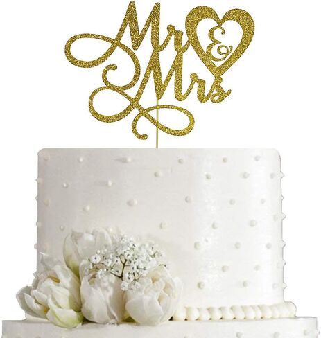 Mr and Mrs Cake Topper - Wedding, Engagement, Wedding Anniversary Cake Toppers Decorations, Double Sided Gold Glitter in Kuwait
