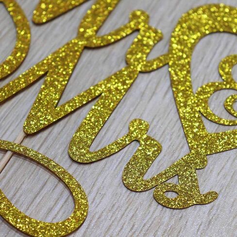 Mr and Mrs Cake Topper - Wedding, Engagement, Wedding Anniversary Cake Toppers Decorations, Double Sided Gold Glitter in Kuwait