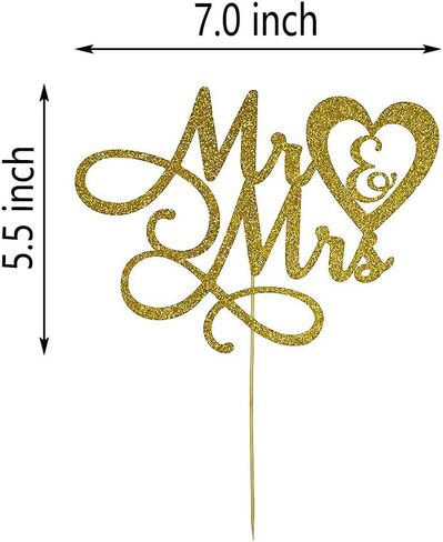 Mr and Mrs Cake Topper - Wedding, Engagement, Wedding Anniversary Cake Toppers Decorations, Double Sided Gold Glitter in Kuwait